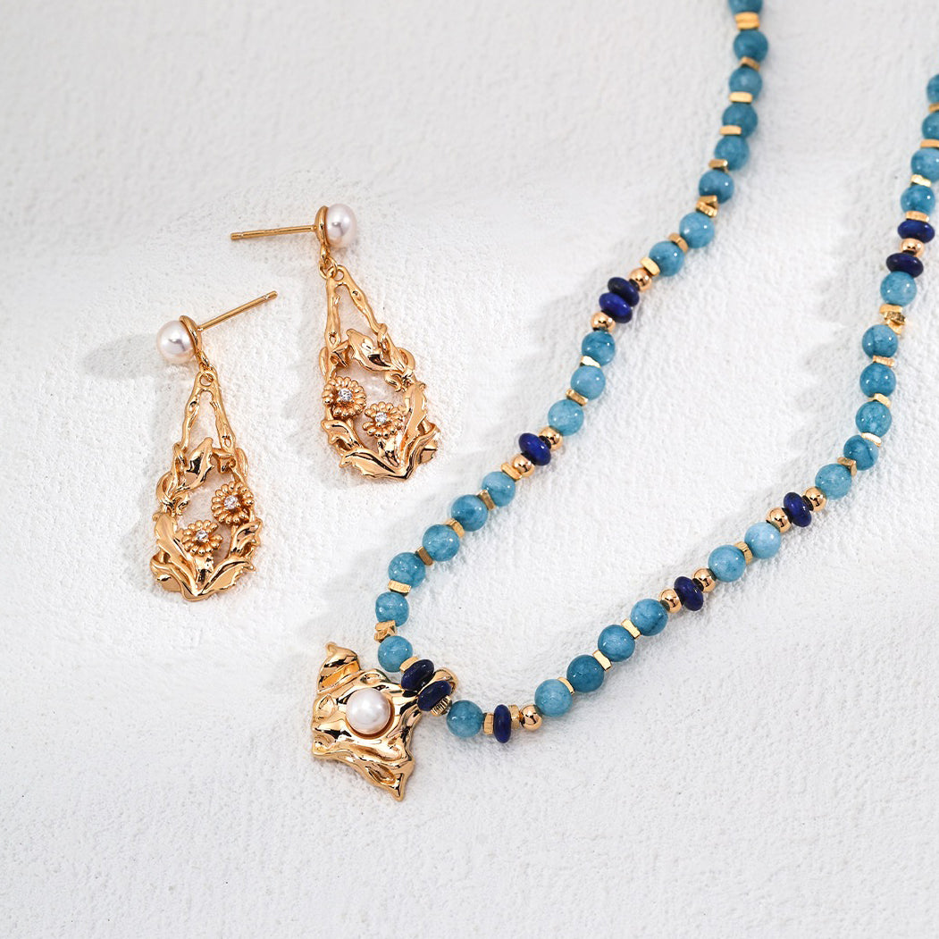 Freshwater Pearl and Flower Drop Earrings