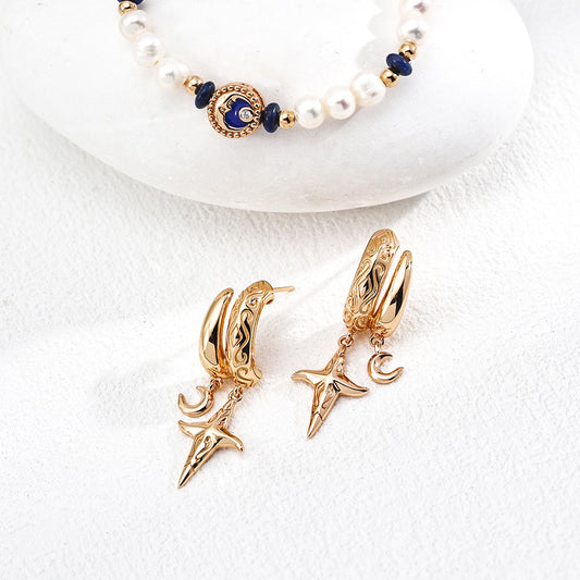 Vintage Cross Hoop Earrings in Sterling Silver