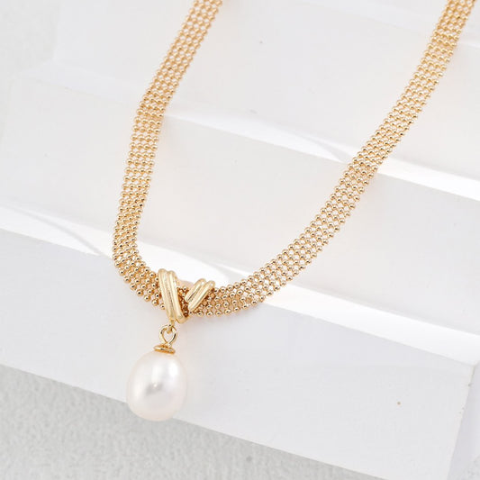 Sterling Silver Freshwater Pearl Ball Chain Necklace