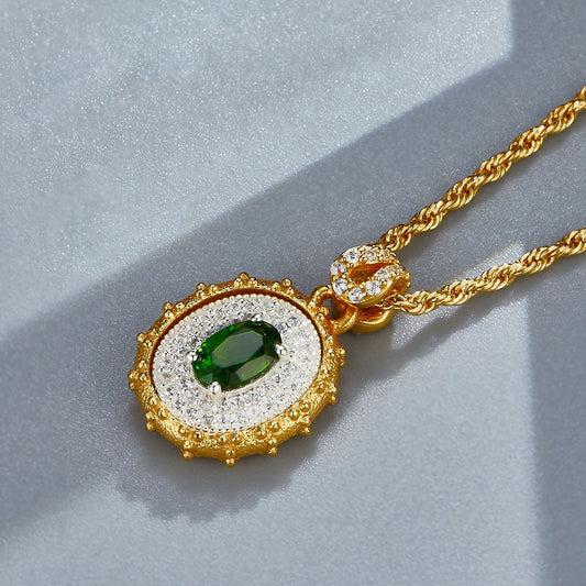 Sterling Silver Natural Green Diopside Galaxy Necklace