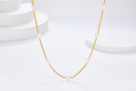 Natural Pearl Choker Necklace in Sterling Silver