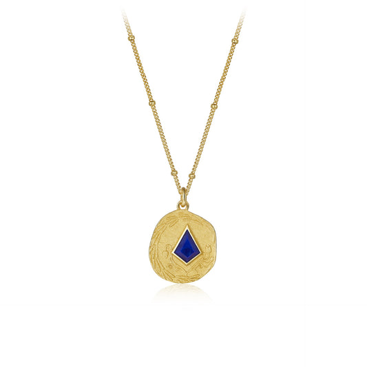 Natural Lapis Lazuli and Sterling Silver Gold Disc Necklace