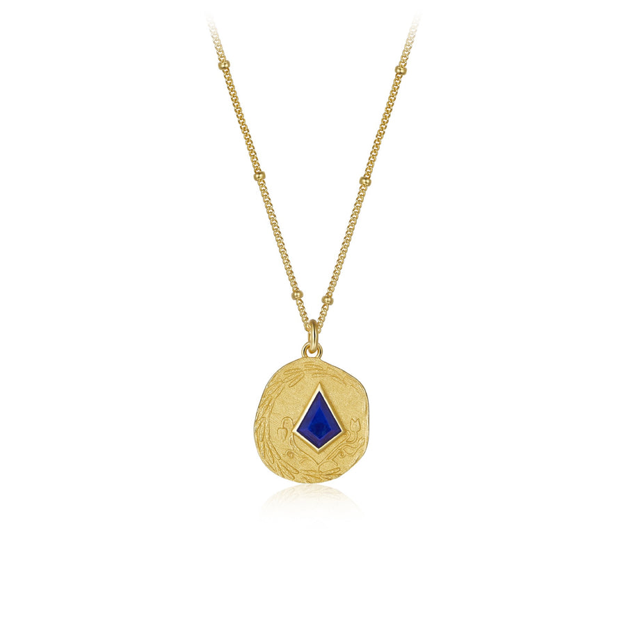 Natural Lapis Lazuli and Sterling Silver Gold Disc Necklace