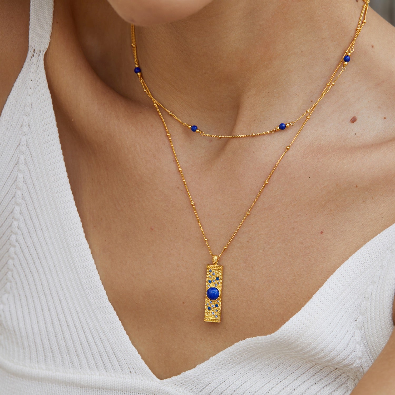 Lapis Lazuli Rectangle Pendant Necklace