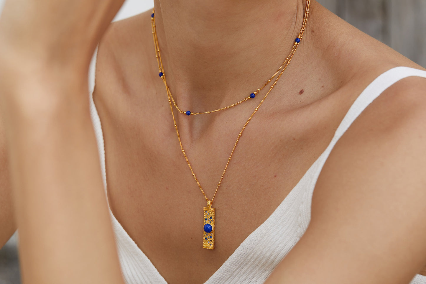 Lapis Lazuli Rectangle Pendant Necklace
