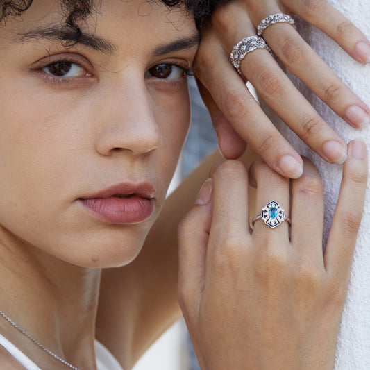 London Blue Topaz & Diamond Sterling Silver Ring