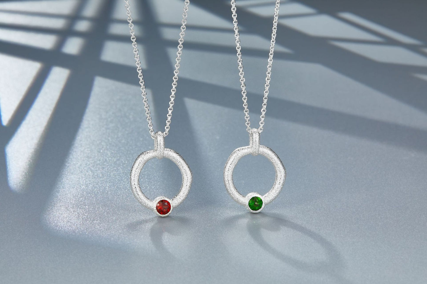 Sterling Silver Diopside and Garnet Pendant Necklace