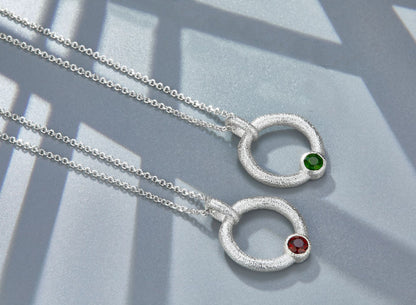 Sterling Silver Diopside and Garnet Pendant Necklace