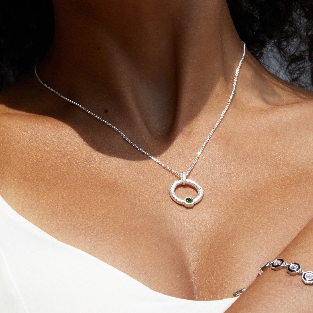 Sterling Silver Diopside and Garnet Pendant Necklace