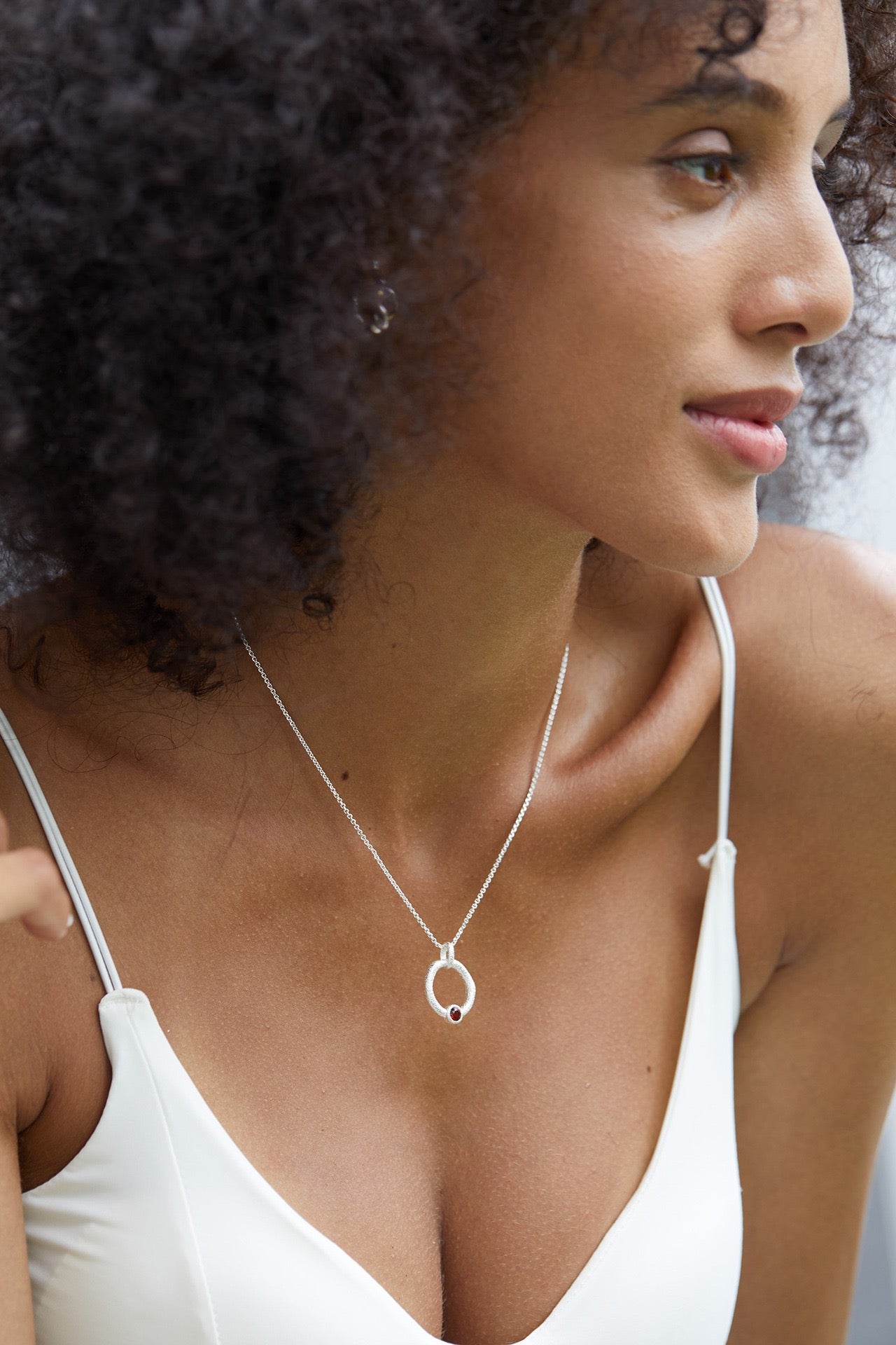 Sterling Silver Diopside and Garnet Pendant Necklace