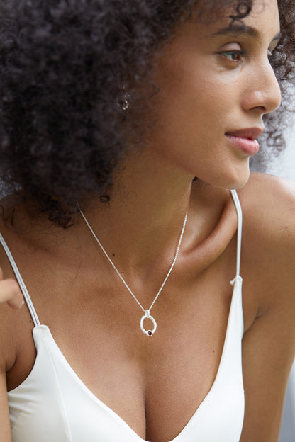 Sterling Silver Diopside and Garnet Pendant Necklace