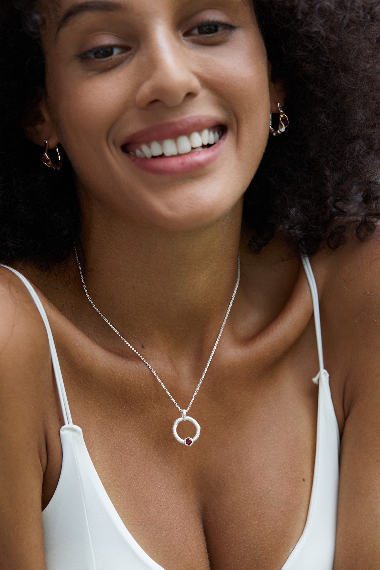 Sterling Silver Diopside and Garnet Pendant Necklace