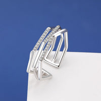 Hollow Twisted Crystal Adjustable Ring, 925 Sterling Silver