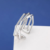 Hollow Twisted Crystal Adjustable Ring, 925 Sterling Silver