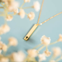 18K Gold Cross Cutout Vertical Bar Necklace
