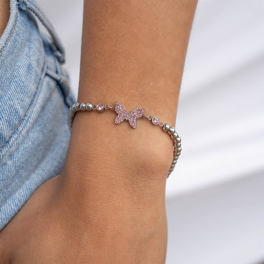 18K Gold PVD Butterfly Beaded Stretch Bracelet