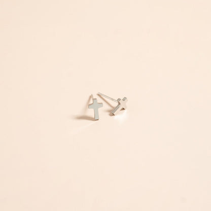 18K Gold PVD Stainless Steel Cross Stud Earrings