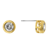Gold Bezel Cubic Zirconia Stud Earrings