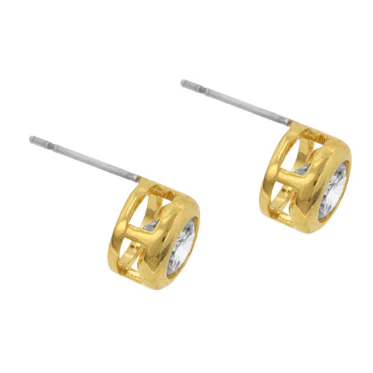 Gold Bezel Cubic Zirconia Stud Earrings