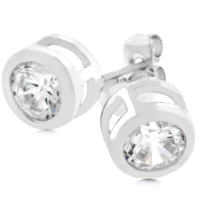 Bezel Cubic Zirconia Stud Earrings