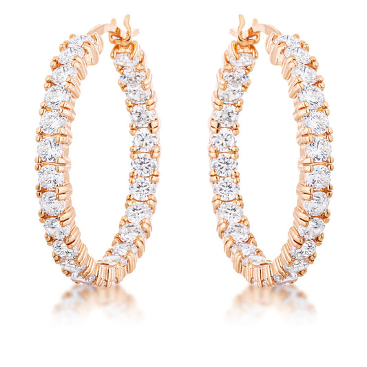 18k Rose Gold Plated CZ Eternity Hoop Earrings