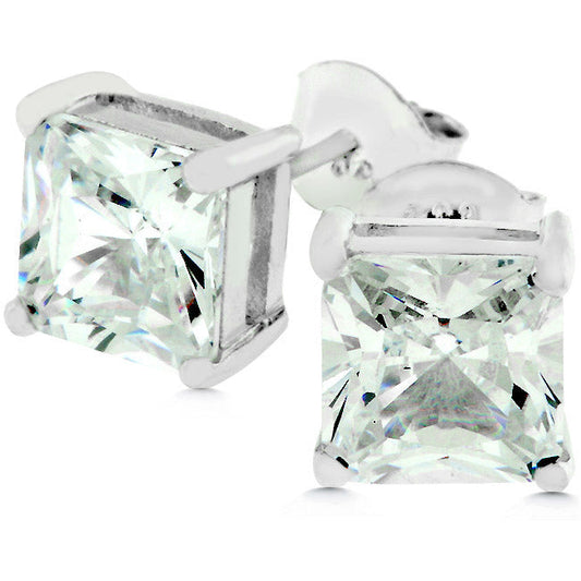 Princess Cut Sterling Silver Stud Earrings