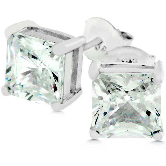 Princess Cut Sterling Silver Stud Earrings