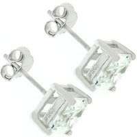 Princess Cut Sterling Silver Stud Earrings