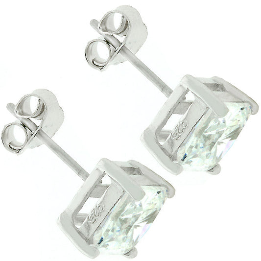 Princess Cut Sterling Silver Stud Earrings
