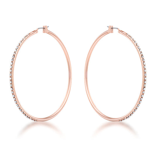 Large Rose Gold Hoop Earrings with Crystals