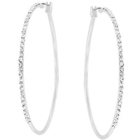 2-Inch Rhodium-Plated Cubic Zirconia Hoop Earrings