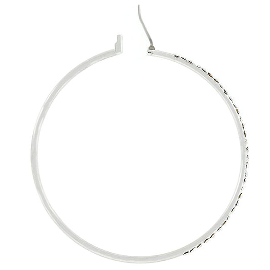 2-Inch Rhodium Finish Cubic Zirconia Hoop Earrings