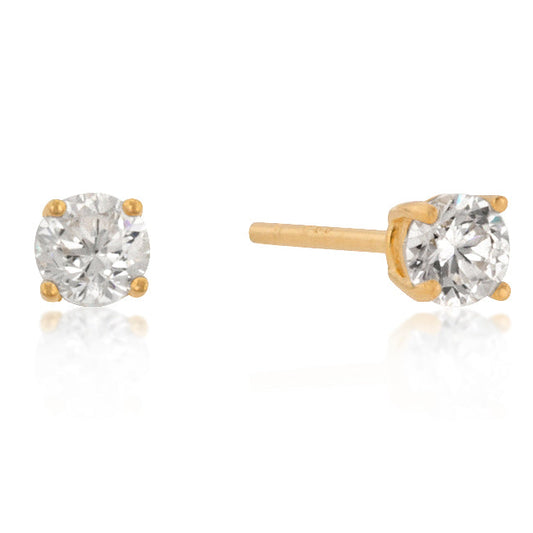 4mm Sterling Silver Round Cubic Zirconia Studs, Gold-Plated