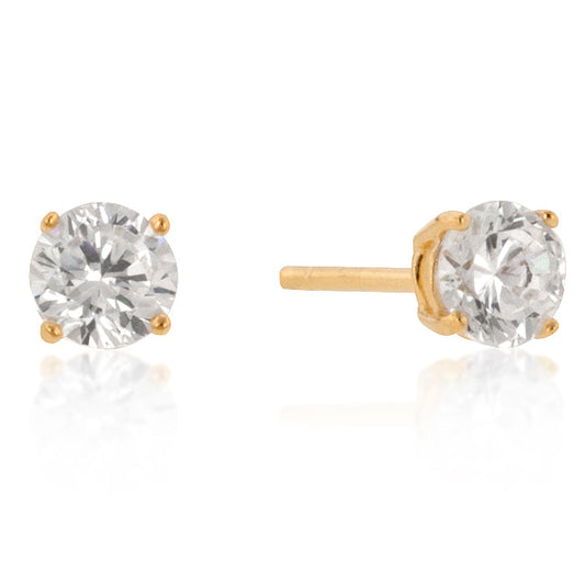 5mm Sterling Silver Round Cubic Zirconia Studs, Gold Plated