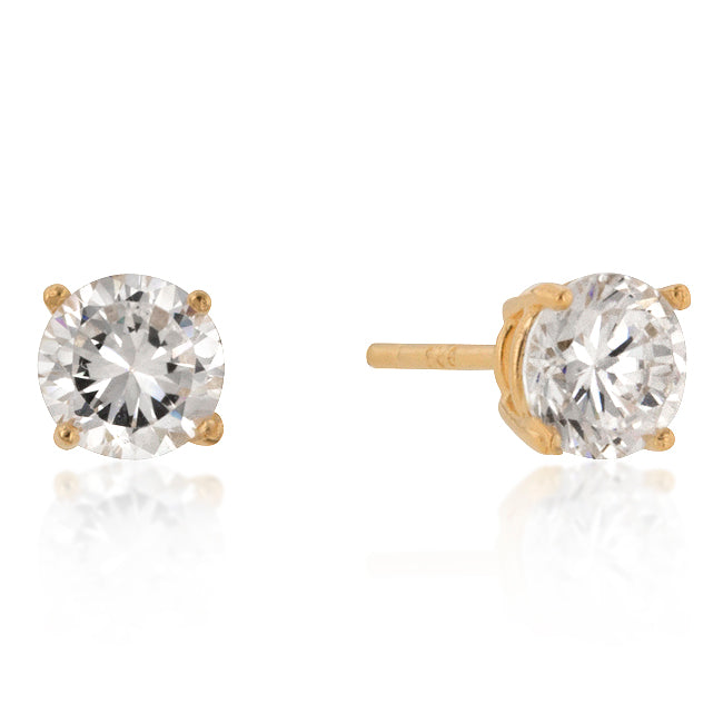 6mm Round Cubic Zirconia Stud Earrings, Goldtone