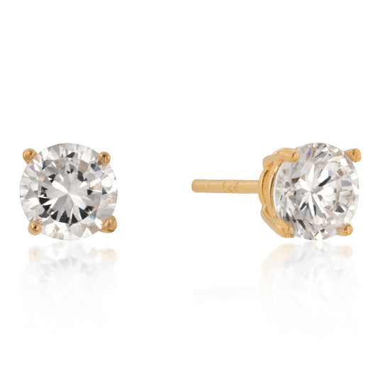 6mm Sterling Round Cut Cubic Zirconia Studs, Gold