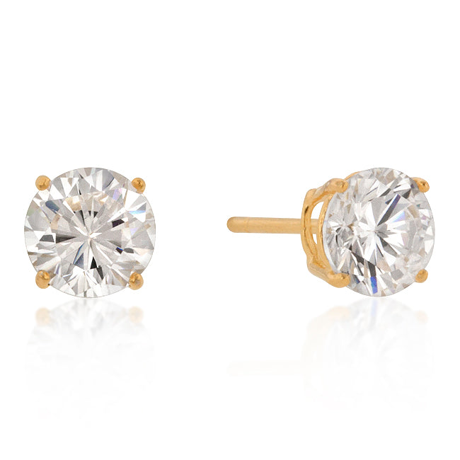 7mm Sterling Round Cut Cubic Zirconia Studs, Goldtone