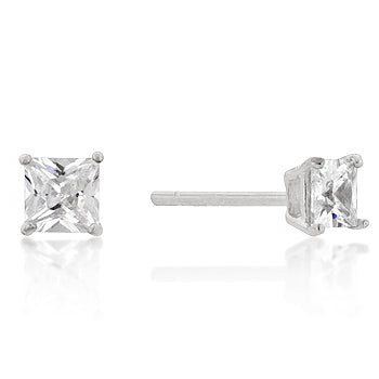 4mm Sterling Princess Cut Cubic Zirconia Studs