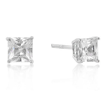 5mm Princess Cut Cubic Zirconia Sterling Studs