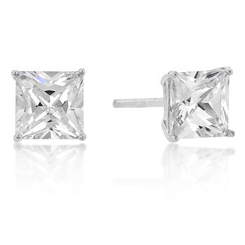 6mm Sterling Silver Princess Cut Cubic Zirconia Studs