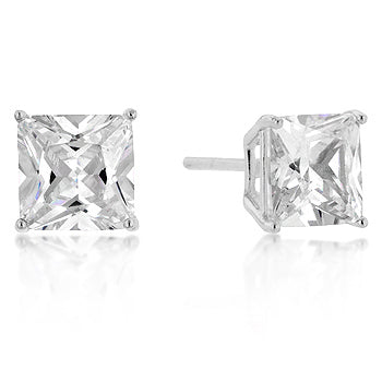 7mm Sterling Princess Cut Cubic Zirconia Studs