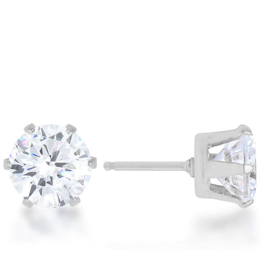 Reign 3.4ct CZ Rhodium-Plated Stainless Steel Stud Earrings