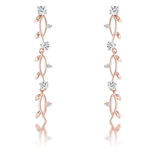 Vine Design Rose Gold Plated Earrings, 1.1 Ct