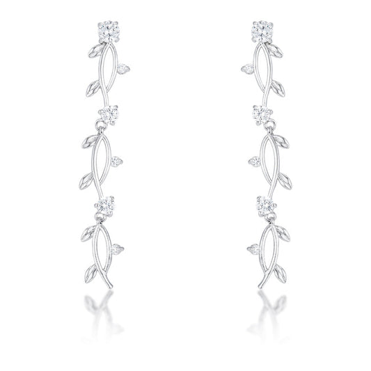 Vine Design Rhodium Drop Earrings