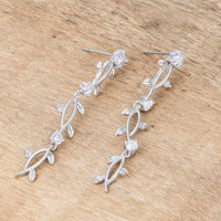 Vine Design Rhodium Drop Earrings