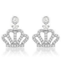 Rhodium Crown Crystal Drop Earrings, 0.5 Ct