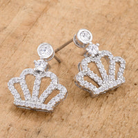 Rhodium Crown Crystal Drop Earrings, 0.5 Ct