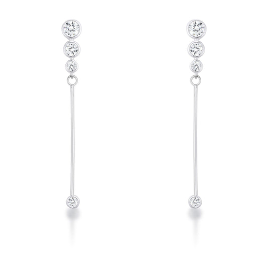 Graduated Rhodium-Plated Drop Cubic Zirconia Earrings