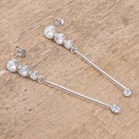 Graduated Rhodium-Plated Drop Cubic Zirconia Earrings