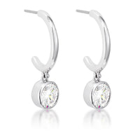 7mm Crystal Rhodium-Plated Drop Hooplet Earrings